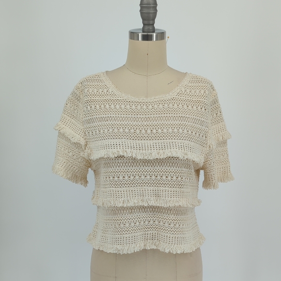 00824 Joie Crochet Fringe Cropped Top Cream size Small bohemian resortwear beach - Picture 1 of 6